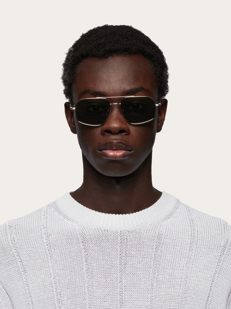 Ferragamo | Men's Sunglasses - Light Gold/Green
