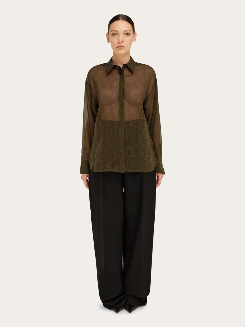 Ferragamo | Women's Monogram Shirt - Olive Green