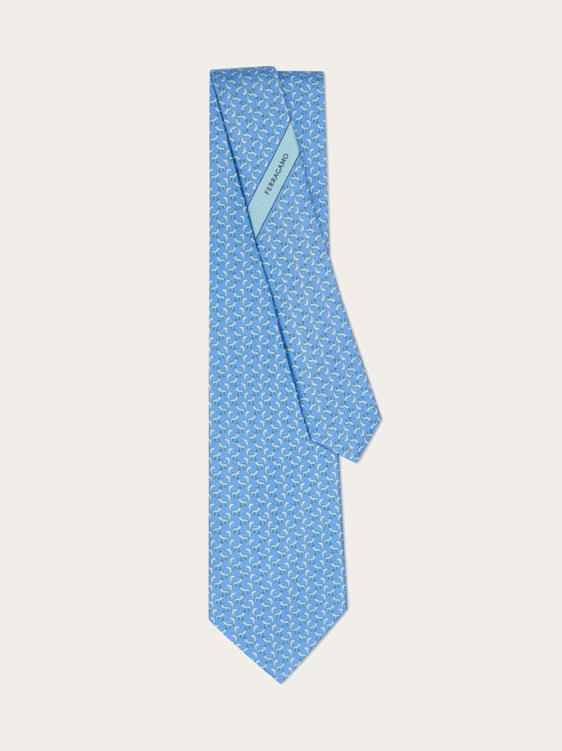 Ferragamo | Men's Paw Print Silk Tie - Light Blue