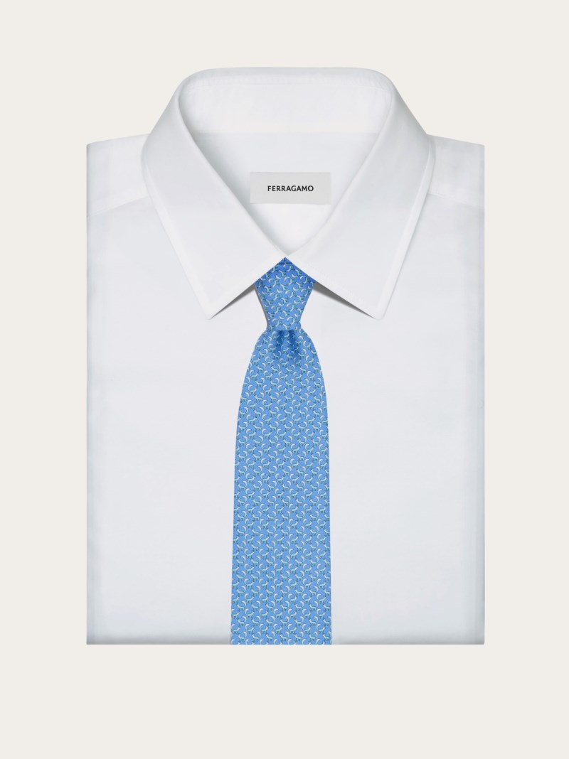 Ferragamo | Men's Paw Print Silk Tie - Light Blue