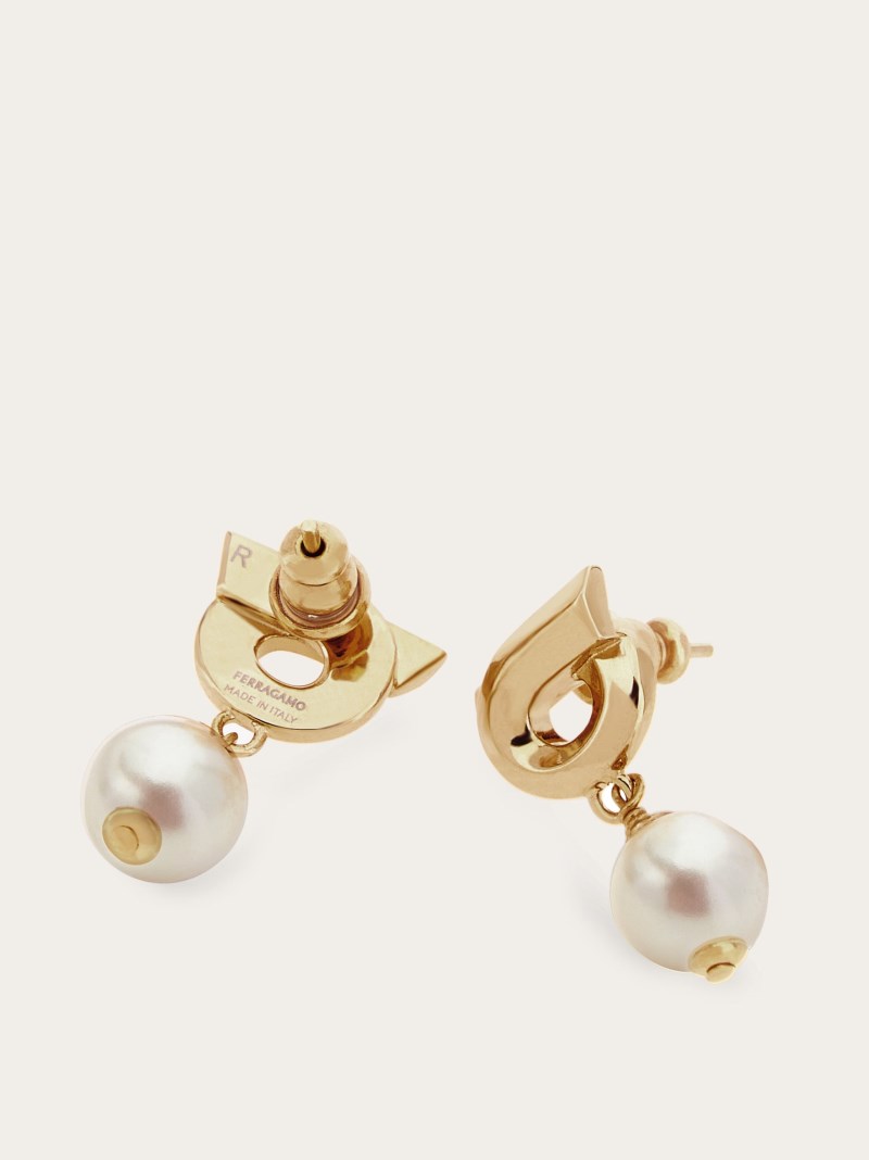 Ferragamo | Women's Gancini Earrings With Synthetic Pearls - Gold