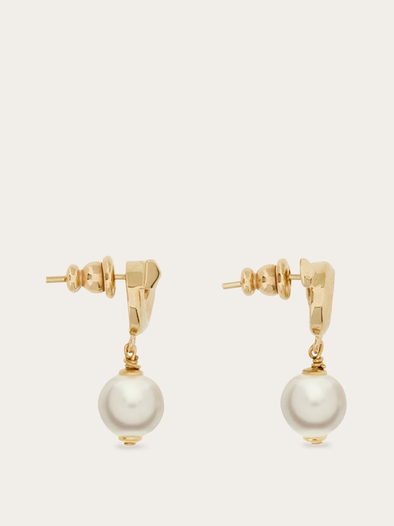 Ferragamo | Women's Gancini Earrings With Synthetic Pearls - Gold