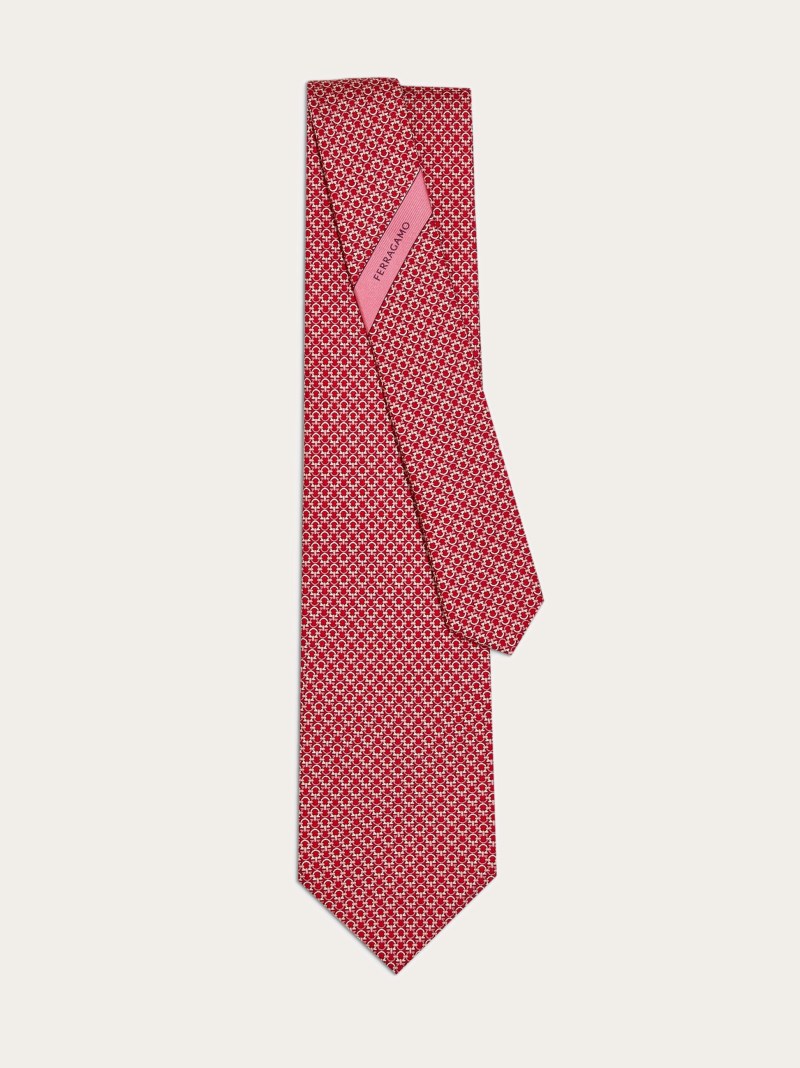 Ferragamo | Men's Gancini Print Silk Tie - Red/Pink