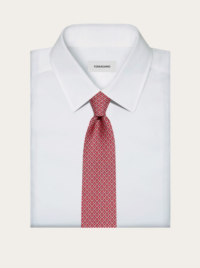 Ferragamo | Men's Gancini Print Silk Tie - Red/Pink