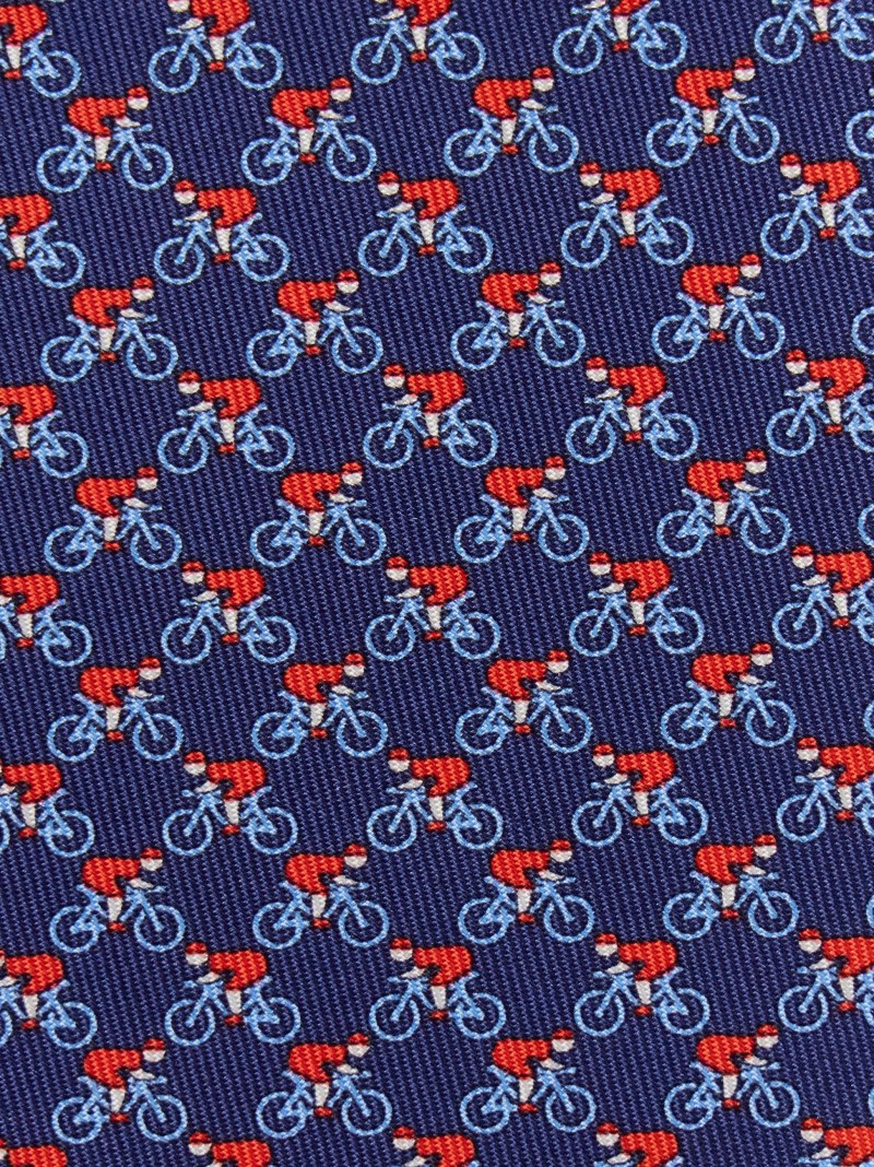 Ferragamo | Men's Cyclist Print Silk Tie - Dark Blue