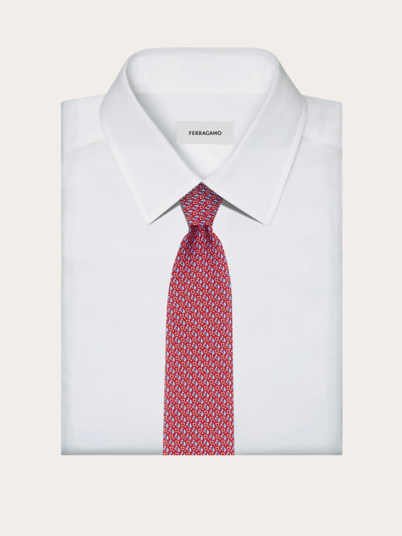 Ferragamo | Men's Equestrian Print Silk Tie - Red