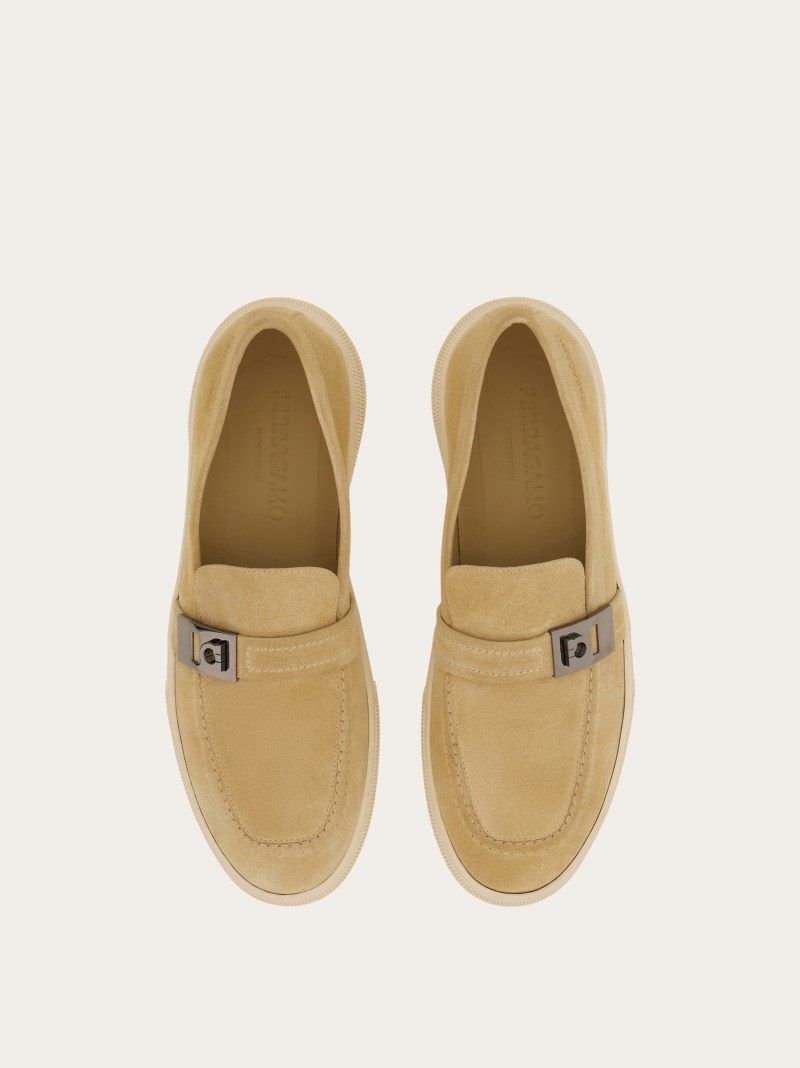 Ferragamo | Men's Hybrid Sneaker With Hug Buckle - Stone