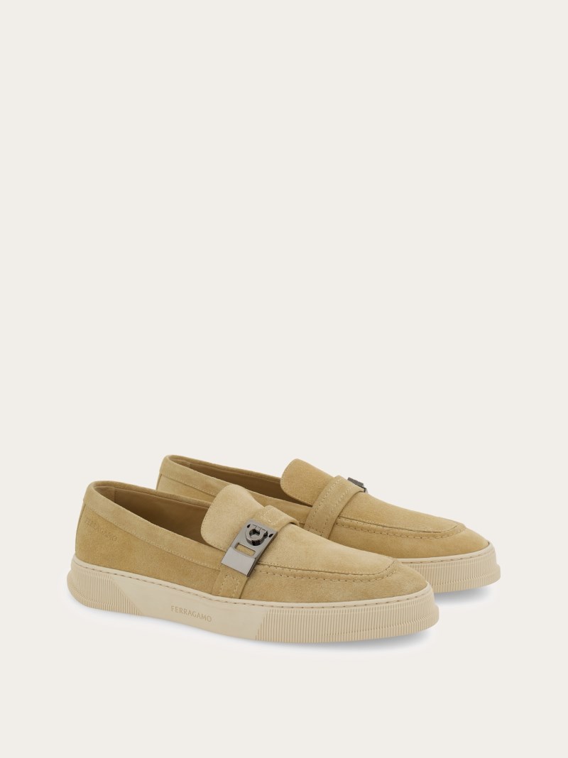 Ferragamo | Men's Hybrid Sneaker With Hug Buckle - Stone