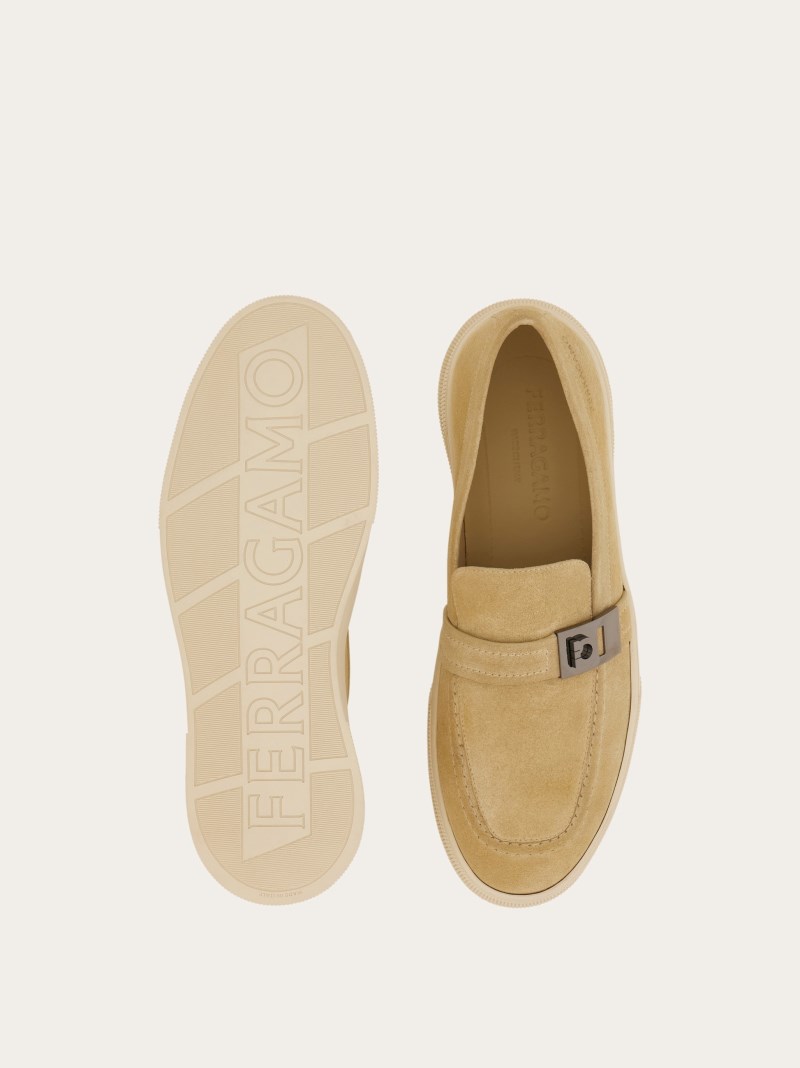 Ferragamo | Men's Hybrid Sneaker With Hug Buckle - Stone