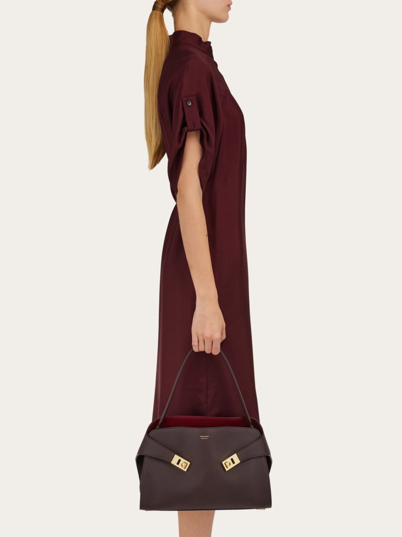 Ferragamo | Women's Hug Soft Bicolor Shoulder Bag - Oxblood