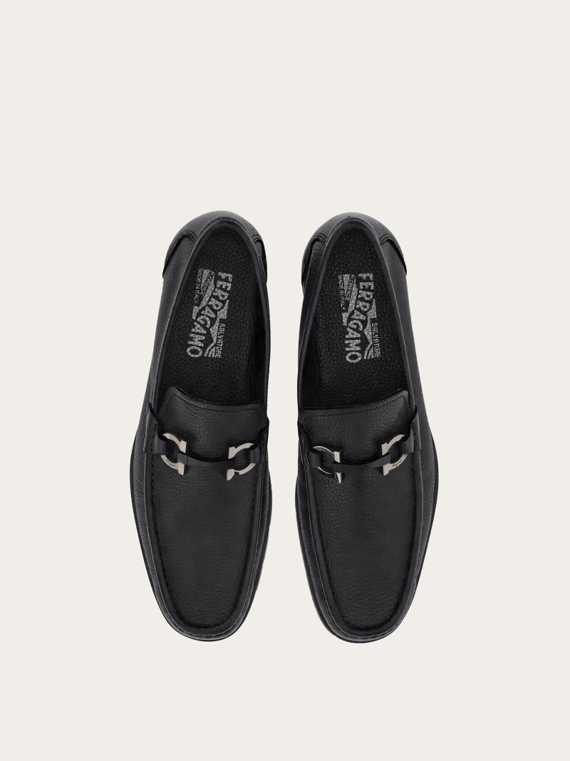 Ferragamo | Men's Moccasin With Gancini Ornament - Black