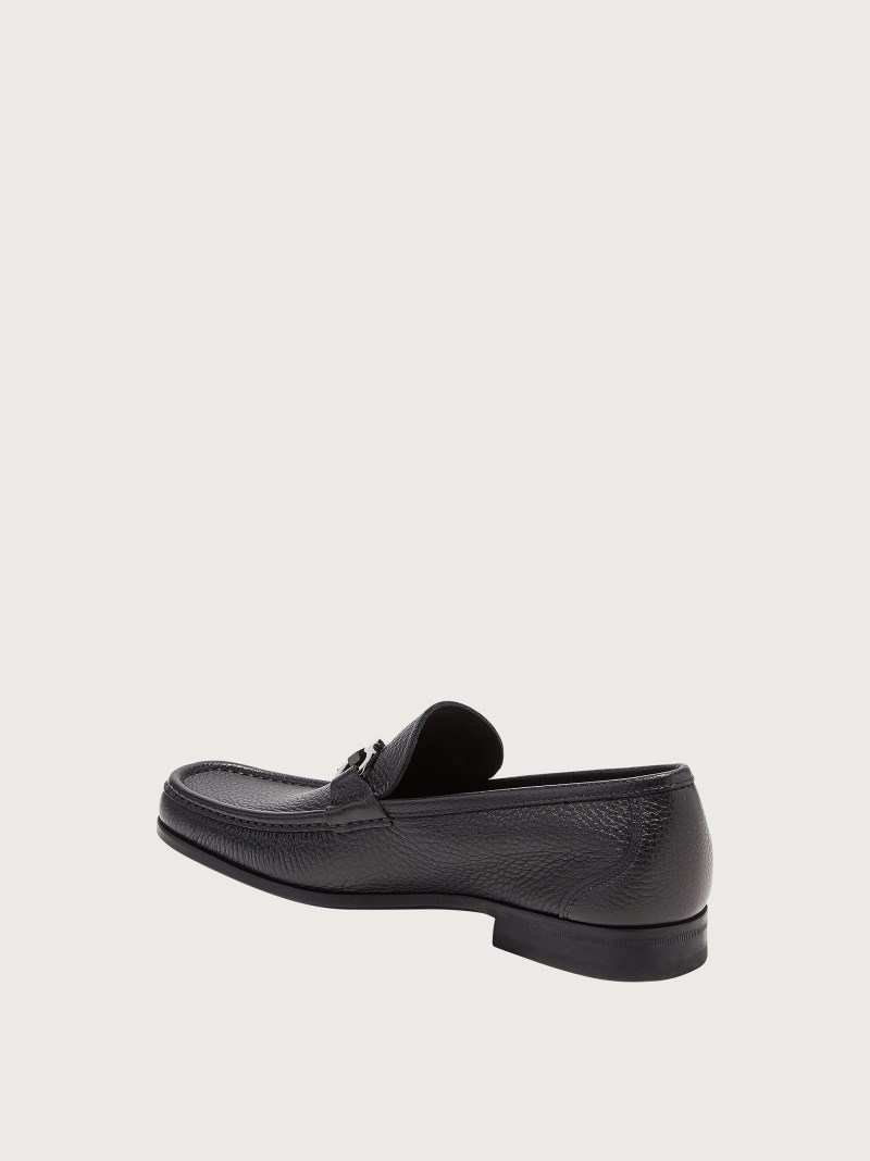 Ferragamo | Men's Moccasin With Gancini Ornament - Black