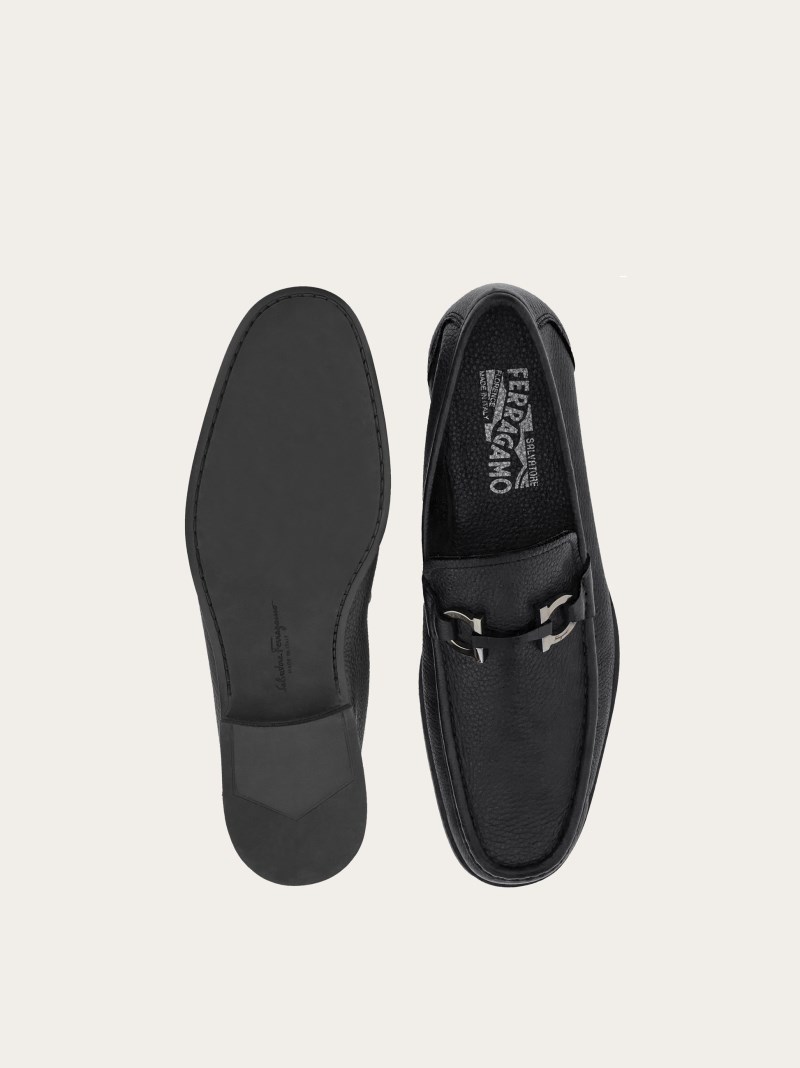 Ferragamo | Men's Moccasin With Gancini Ornament - Black