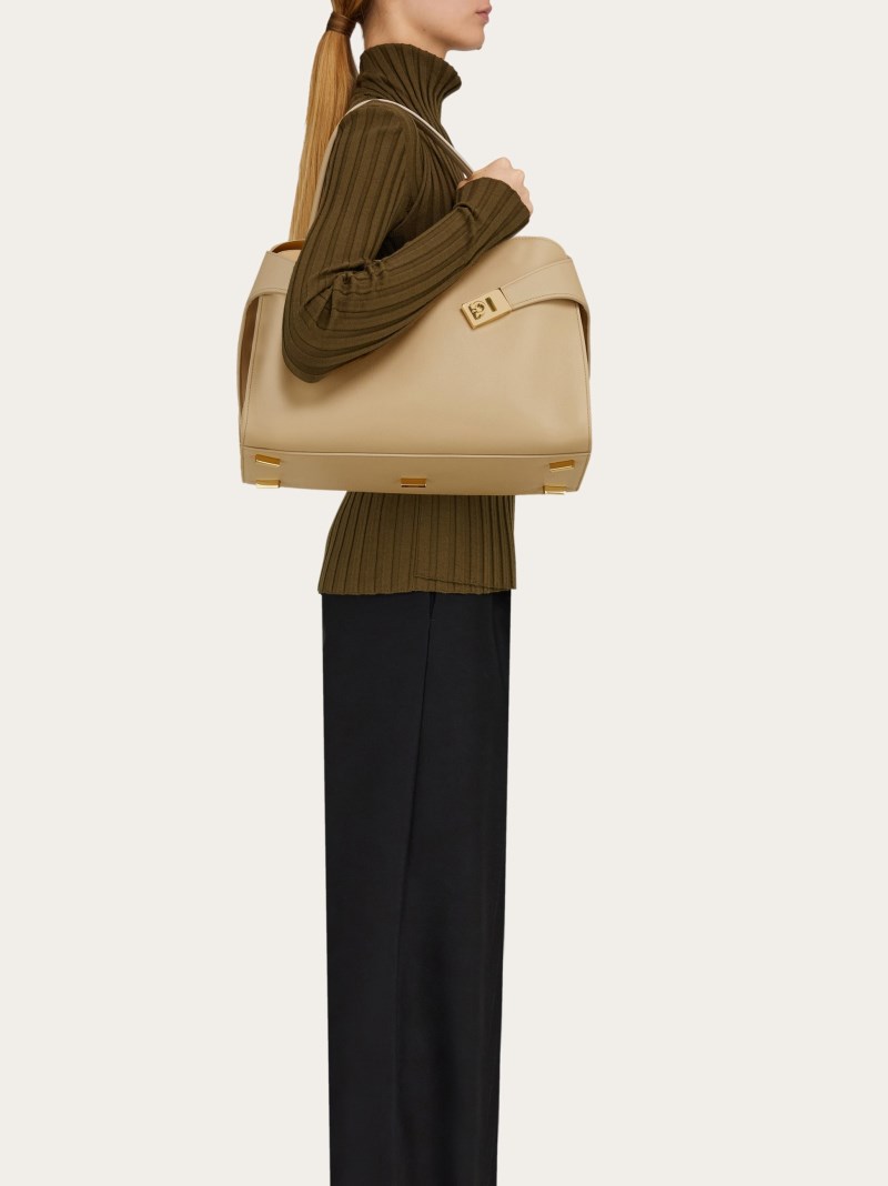 Ferragamo | Women's Hug Soft Bicolor Shoulder Bag - Stone