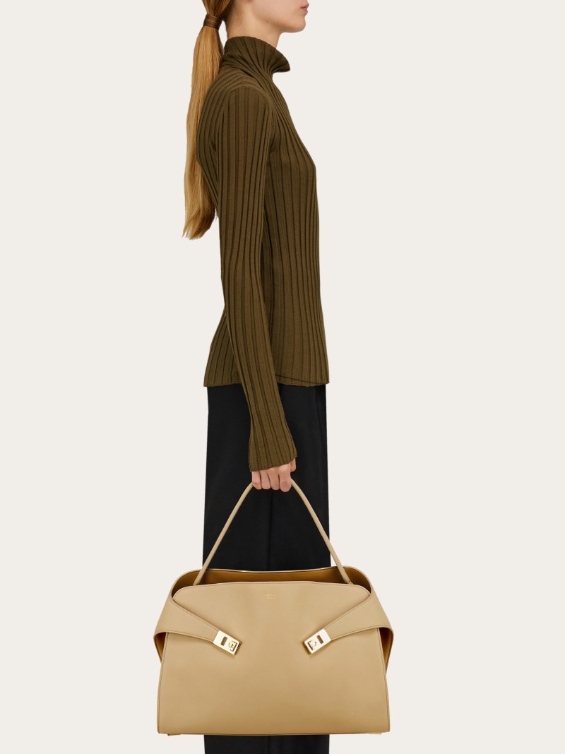 Ferragamo | Women's Hug Soft Bicolor Shoulder Bag - Stone