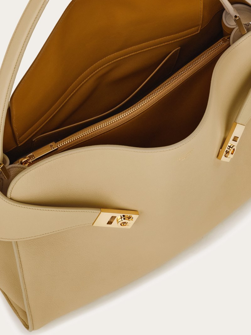 Ferragamo | Women's Hug Soft Bicolor Shoulder Bag - Stone