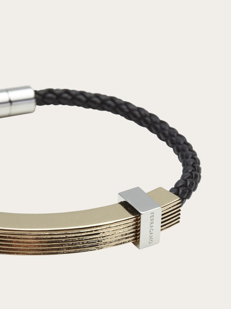 Ferragamo | Men's Braided Bracelet With Band - Black (Size L)