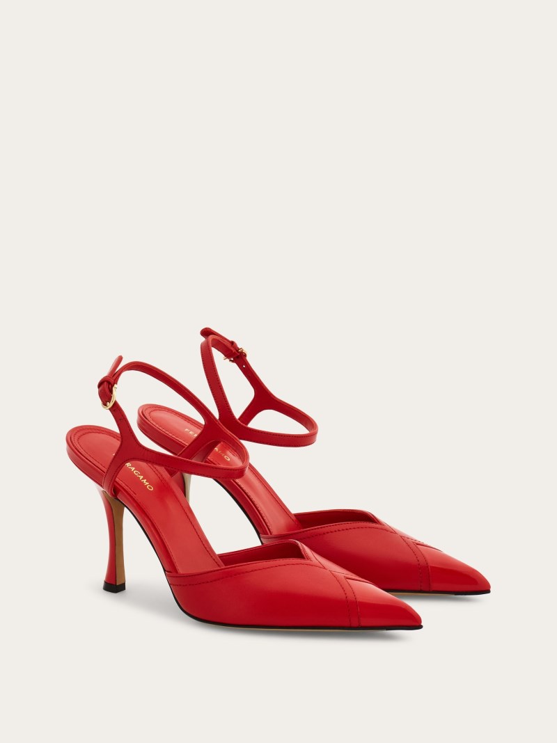 Ferragamo | Women's Pump With Contrasting Inlays - Flame Red