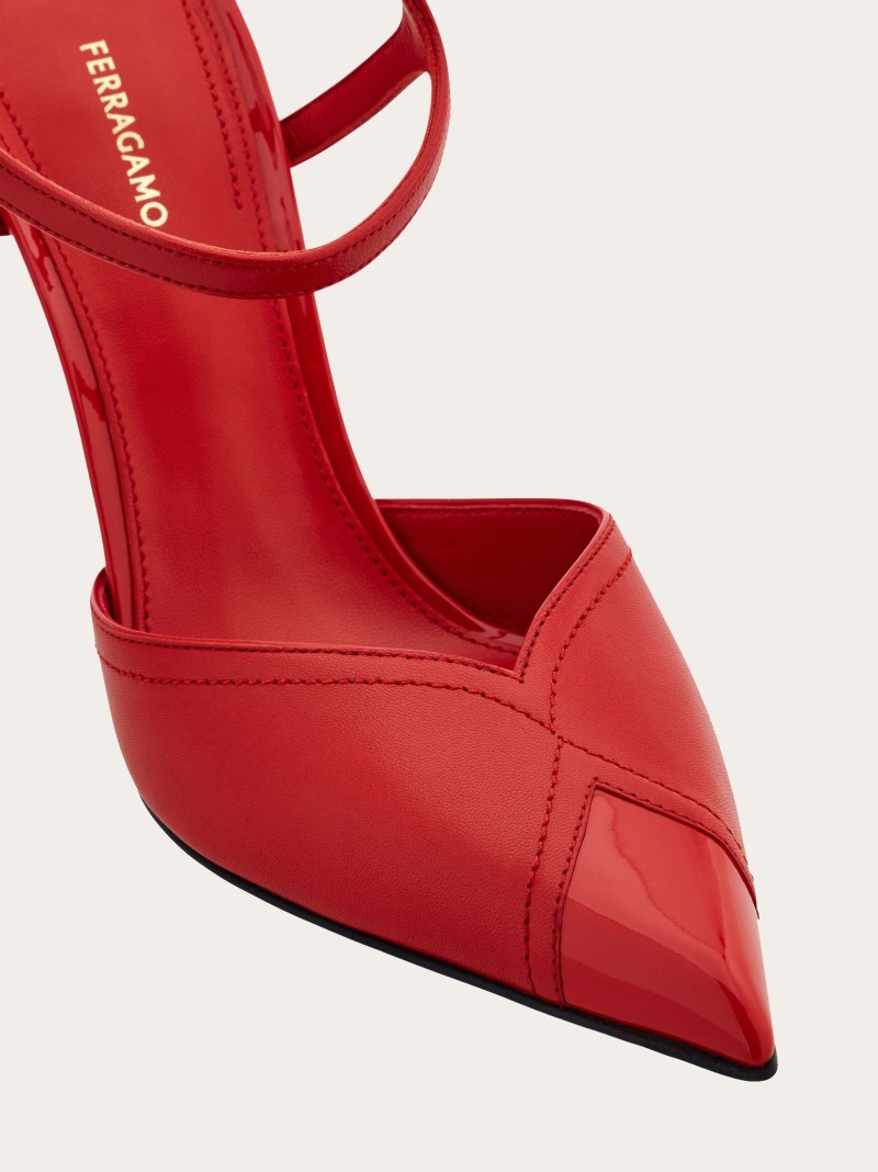 Ferragamo | Women's Pump With Contrasting Inlays - Flame Red