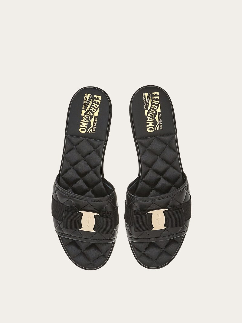 Ferragamo | Women's Quilted Slide With Vara Bow - Black