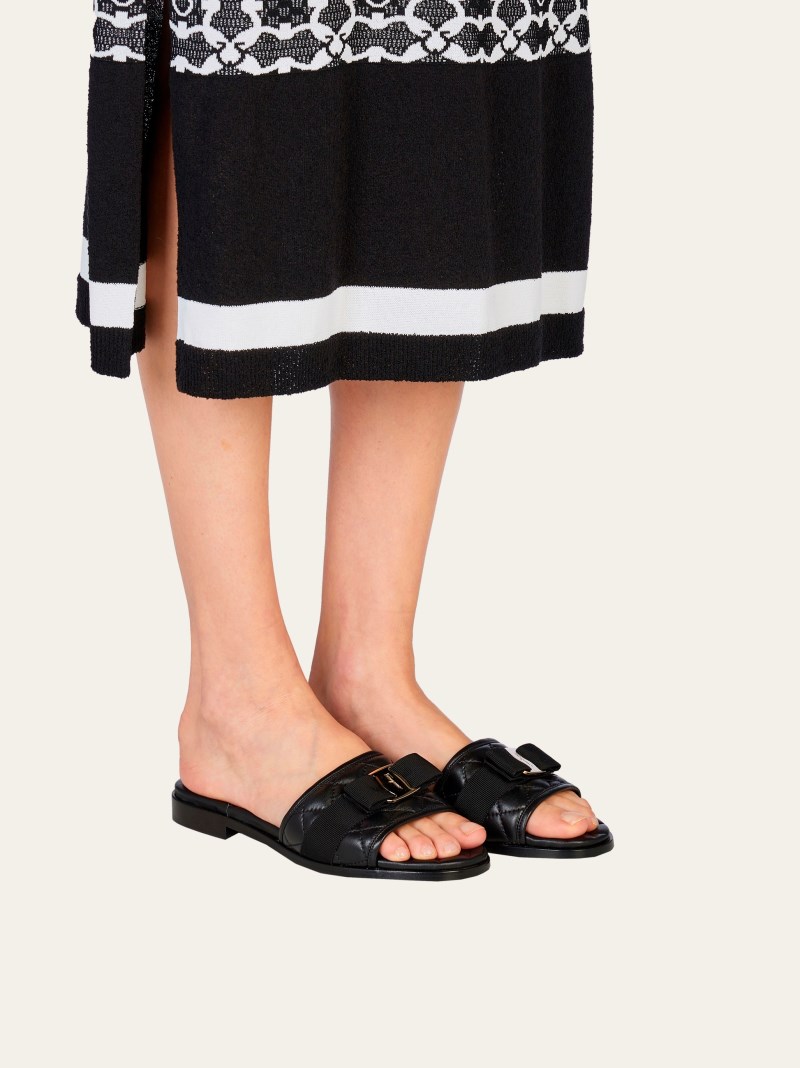 Ferragamo | Women's Quilted Slide With Vara Bow - Black