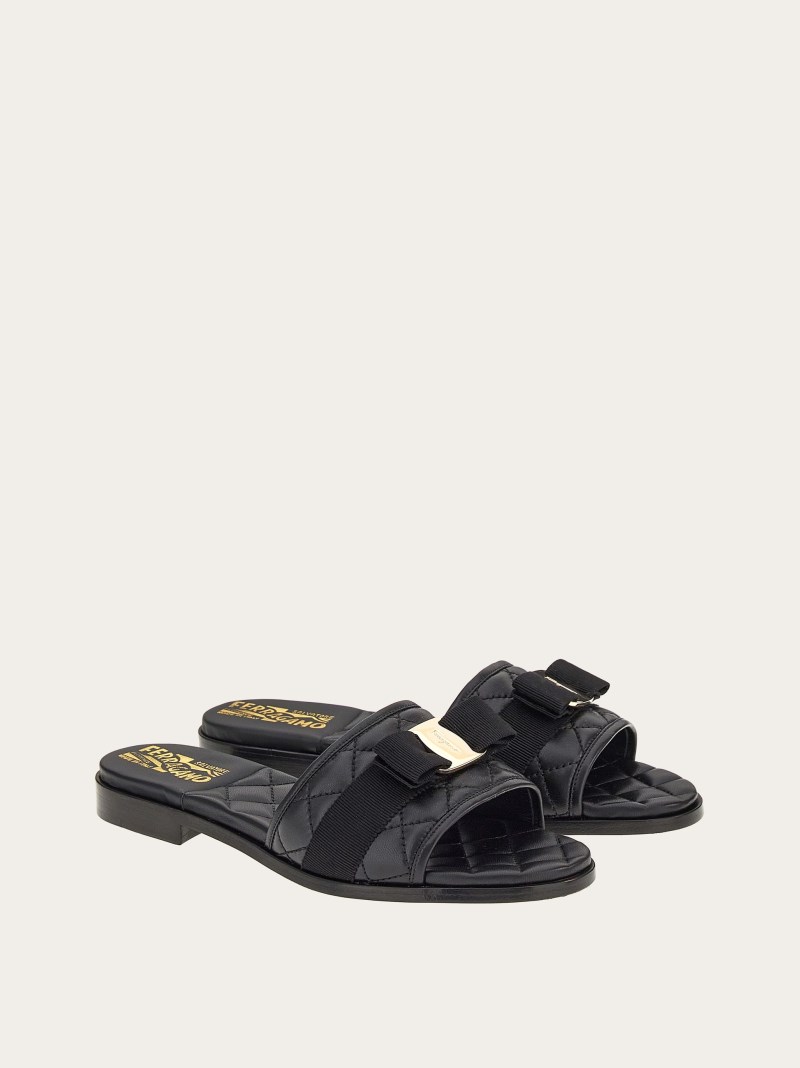Ferragamo | Women's Quilted Slide With Vara Bow - Black