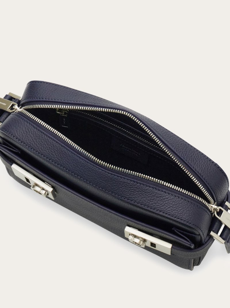 Ferragamo | Men's Shoulder Bag With Gancini Buckles - Midnight Blue