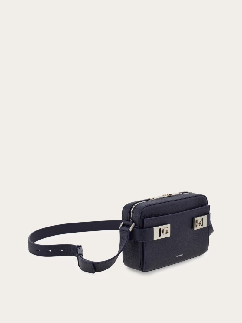 Ferragamo | Men's Shoulder Bag With Gancini Buckles - Midnight Blue