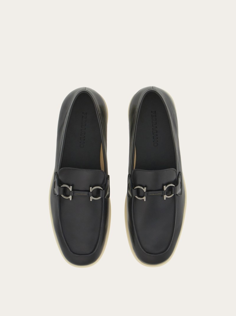 Ferragamo | Men's Casual Loafer With Gancini Ornament - Black