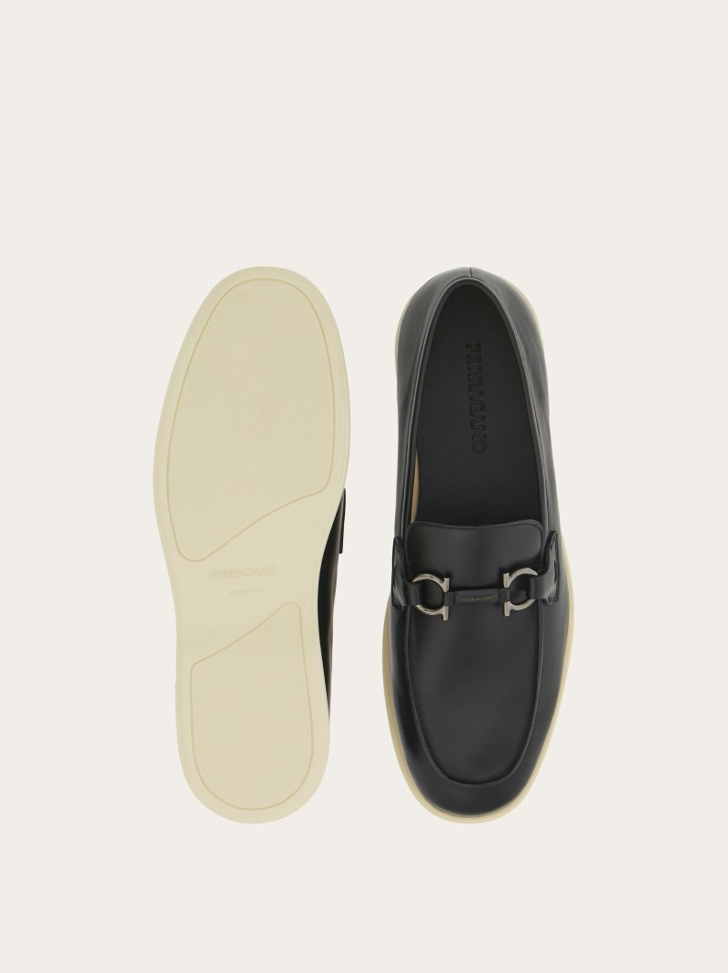 Ferragamo | Men's Casual Loafer With Gancini Ornament - Black