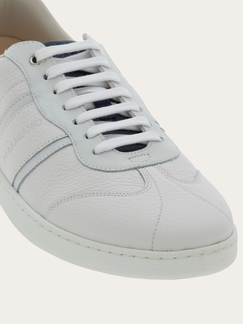 Ferragamo | Men's Low Top Sneaker With Signature - Optic White/Marine Blue