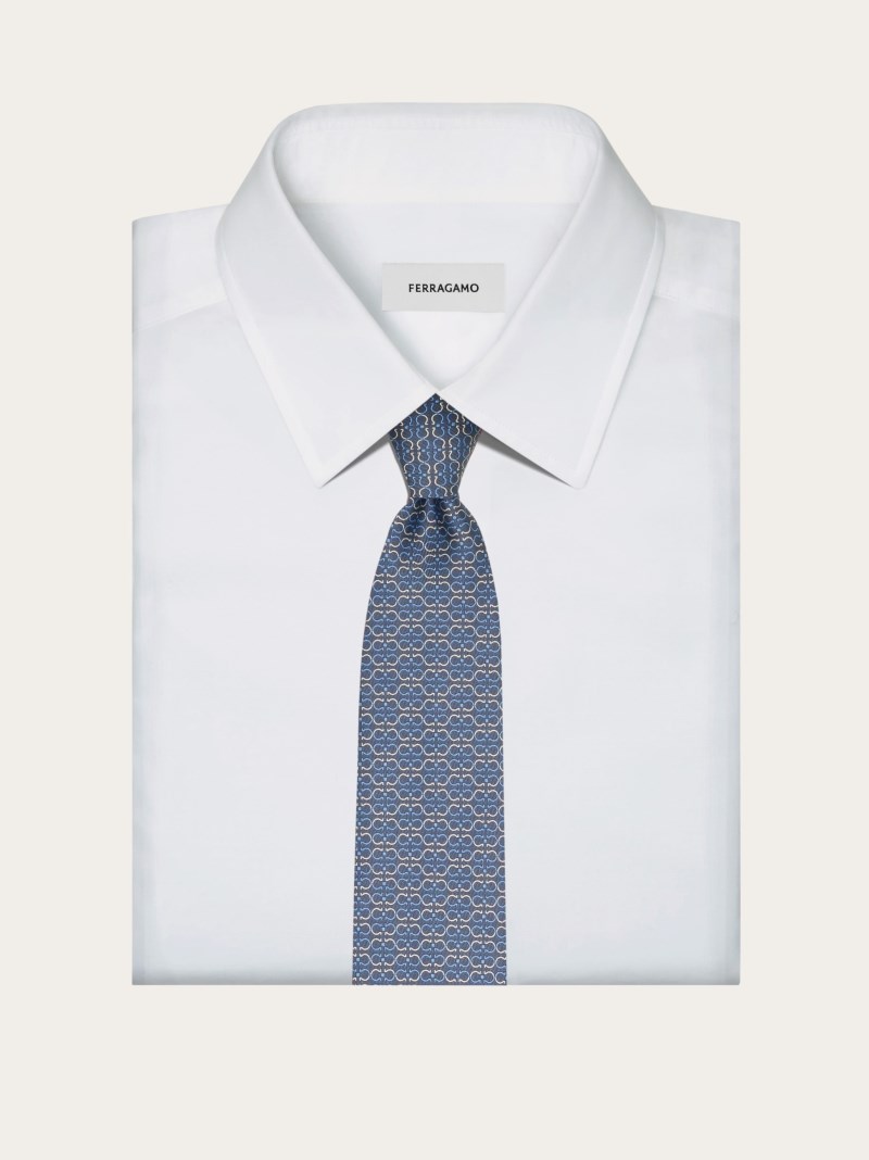 Ferragamo | Men's Gancini Print Silk Tie - Grey