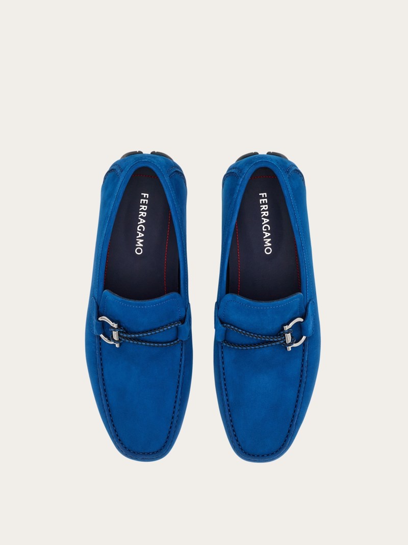 Ferragamo | Men's Driver With Gancini Ornament - Teal Blue