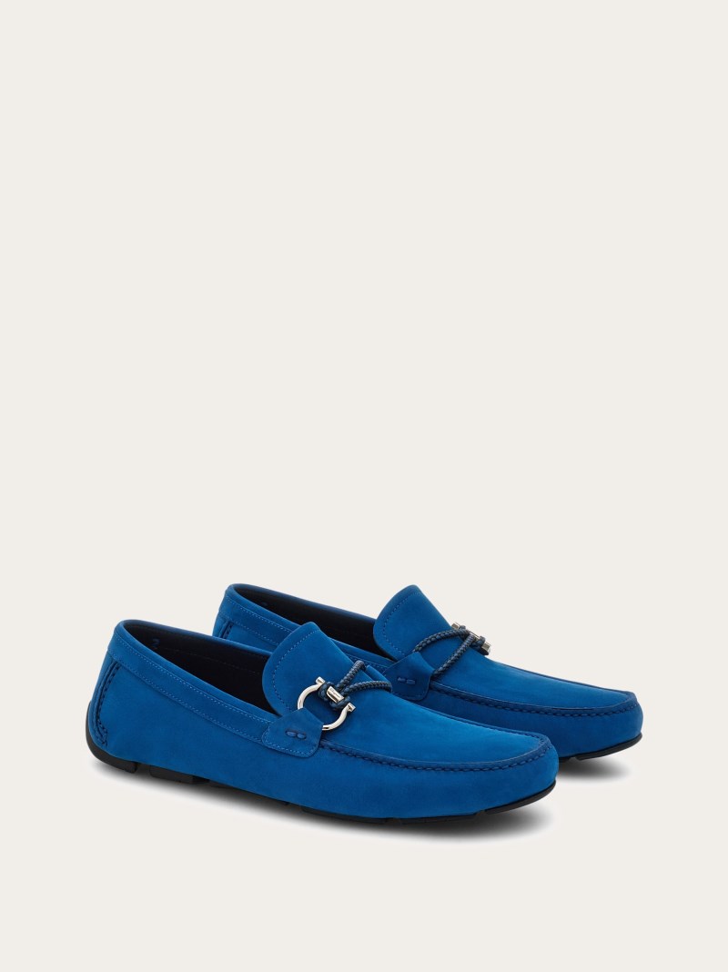 Ferragamo | Men's Driver With Gancini Ornament - Teal Blue