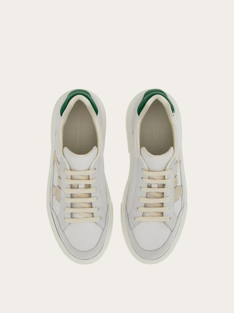Ferragamo | Men's Low Cut Sneaker With Gancini Outline - Optic White