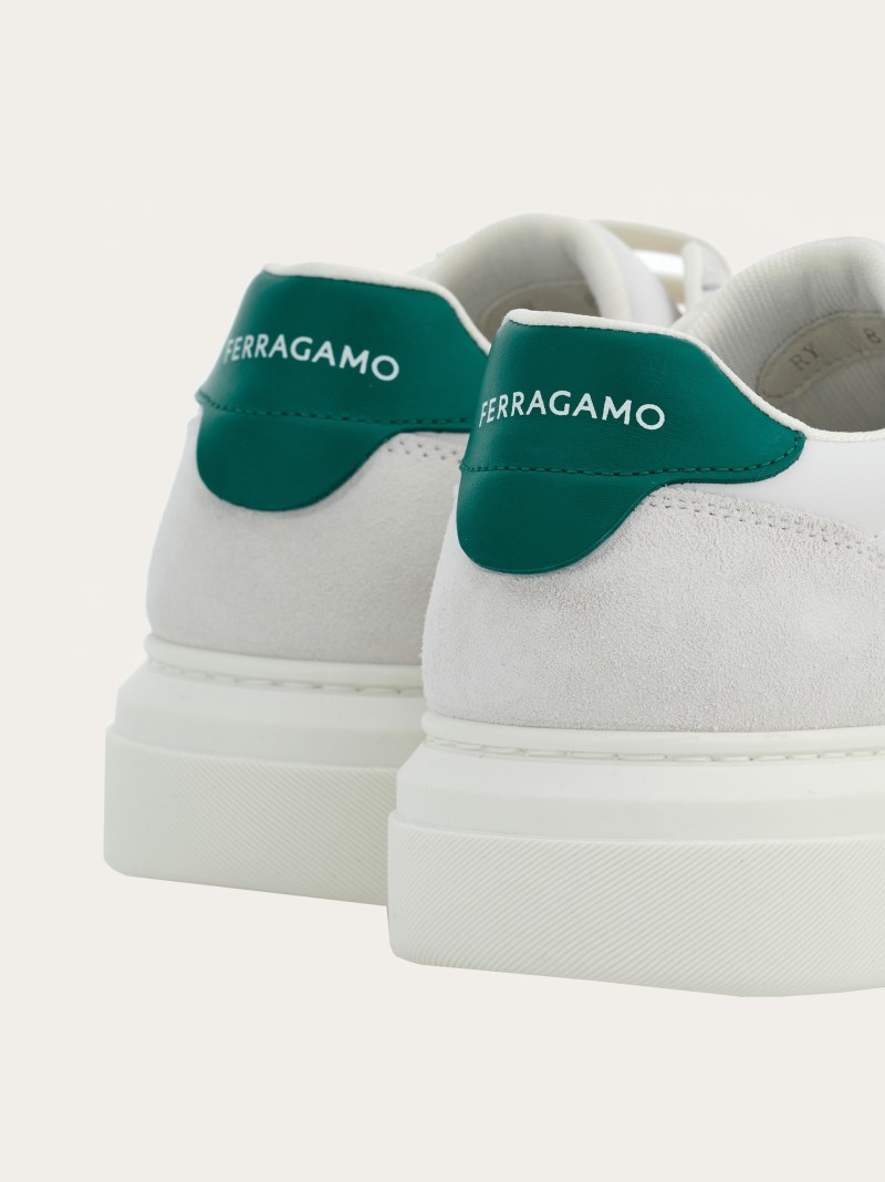 Ferragamo | Men's Low Cut Sneaker With Gancini Outline - Optic White