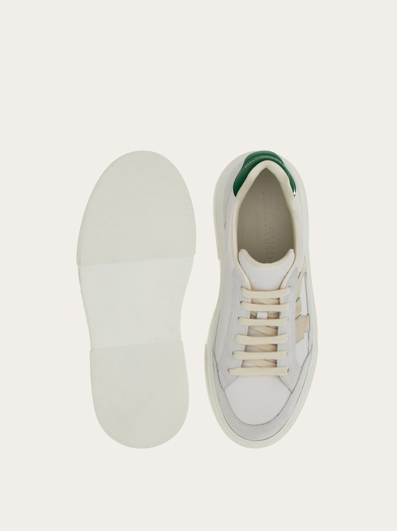 Ferragamo | Men's Low Cut Sneaker With Gancini Outline - Optic White