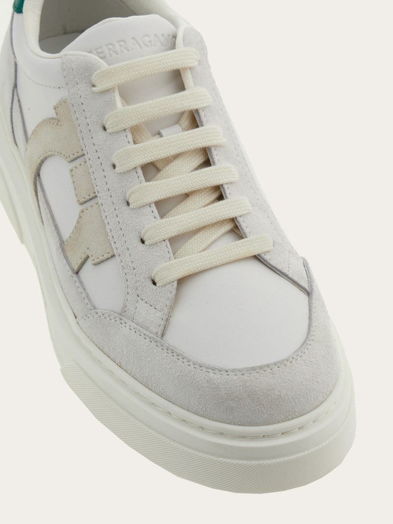 Ferragamo | Men's Low Cut Sneaker With Gancini Outline - Optic White