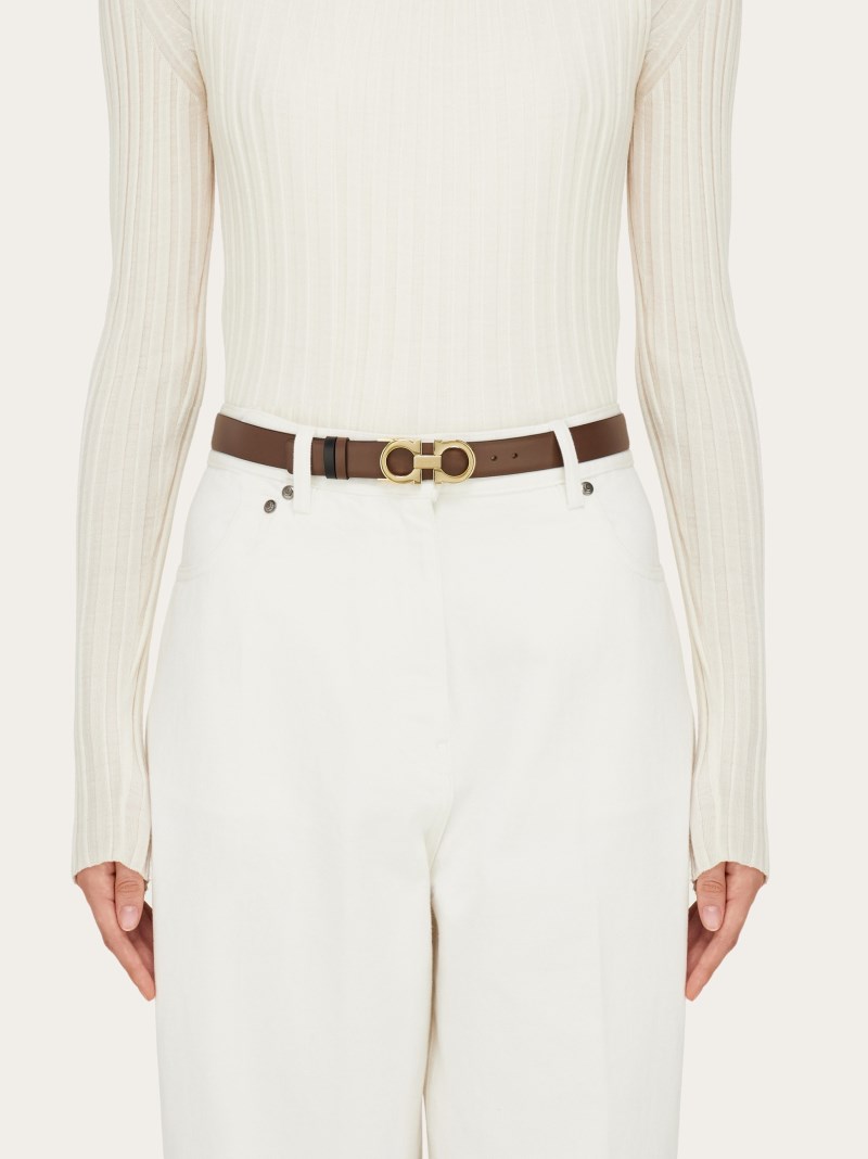 Ferragamo | Women's Reversible And Adjustable Gancini Belt - Cocoa/Black