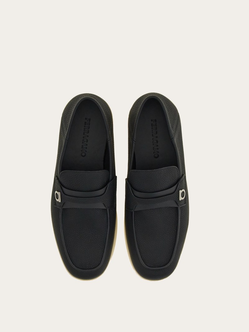 Ferragamo | Men's Deconstructed Loafer With Gancini Ornament - Black
