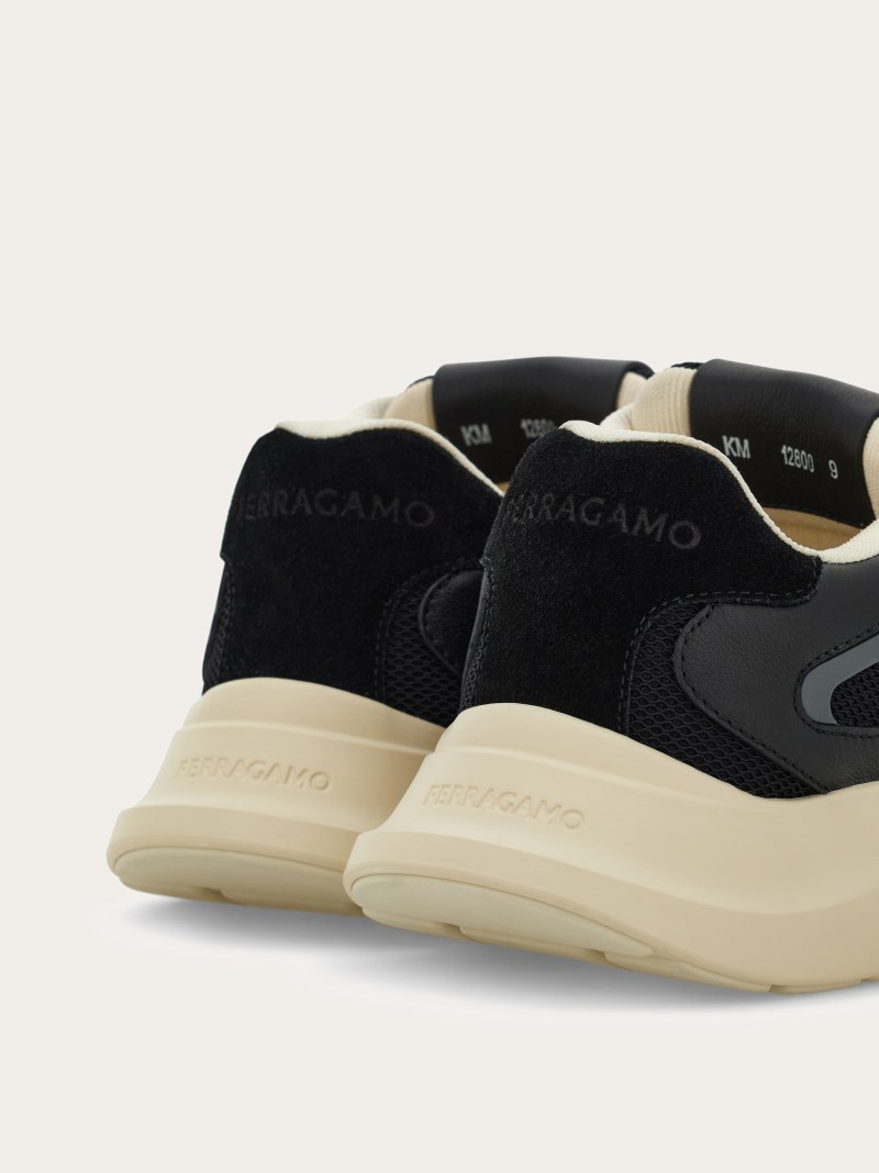 Ferragamo | Men's Low Top Sneaker With Gancini Ornament - Black