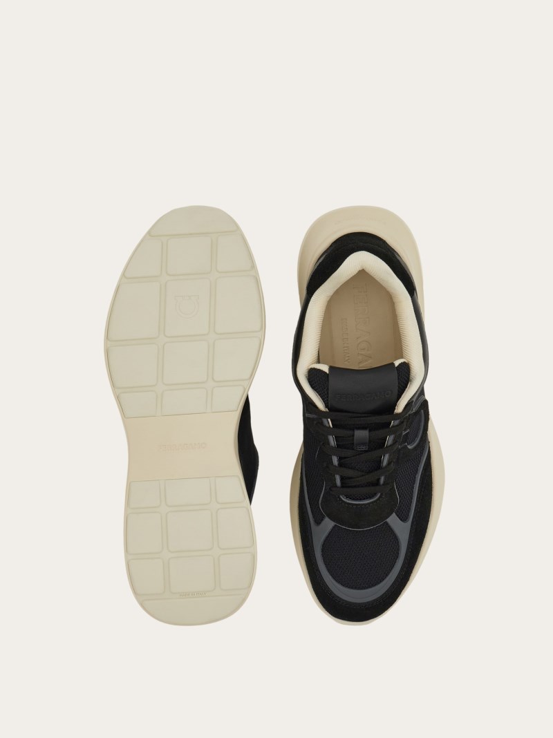 Ferragamo | Men's Low Top Sneaker With Gancini Ornament - Black