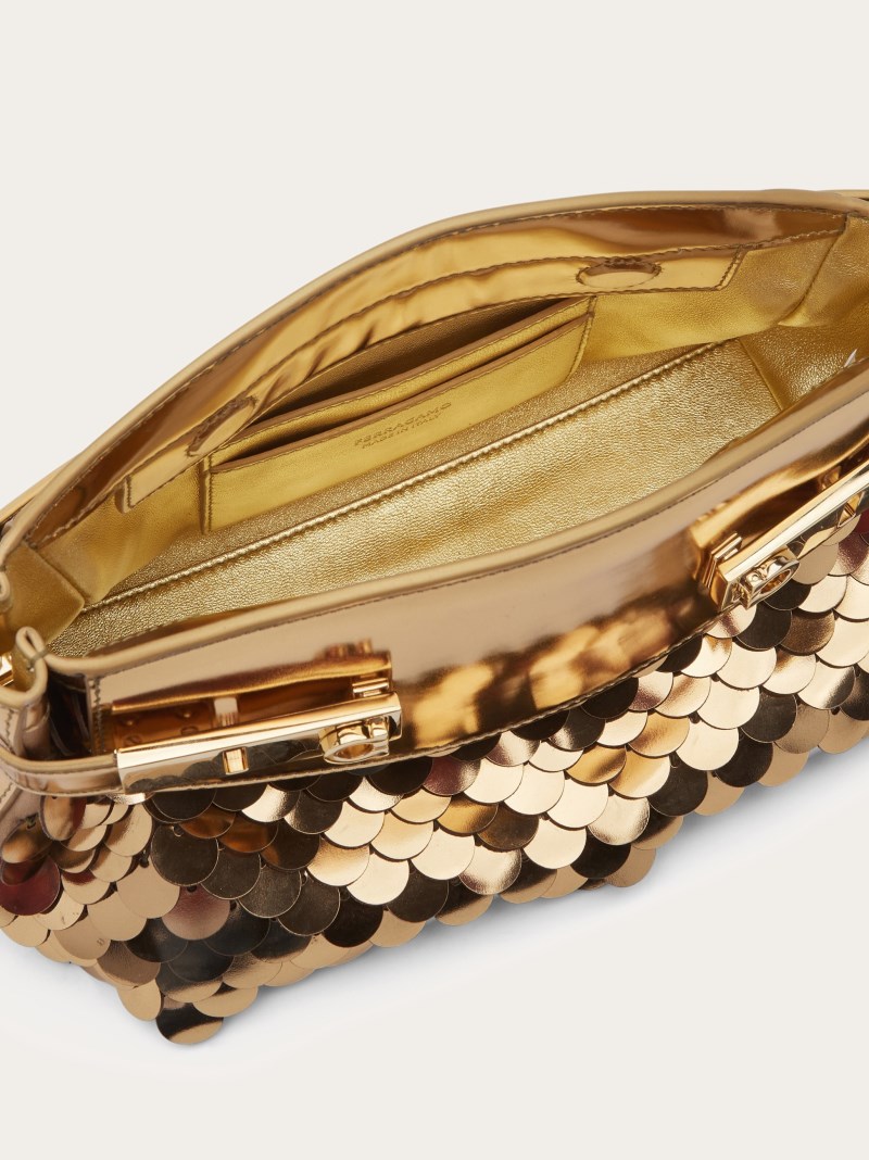 Ferragamo | Women's Hug Soft Crossbody Bag With Sequins - Gold
