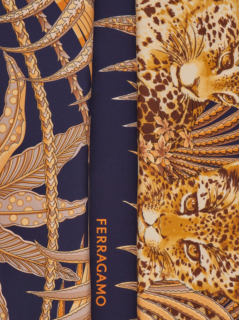 Ferragamo | Women's Leopard Print Silk Scarf - Navy Blue/Orange/Fuchsia