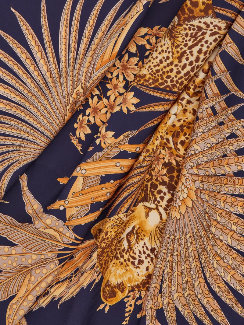 Ferragamo | Women's Leopard Print Silk Scarf - Navy Blue/Orange/Fuchsia
