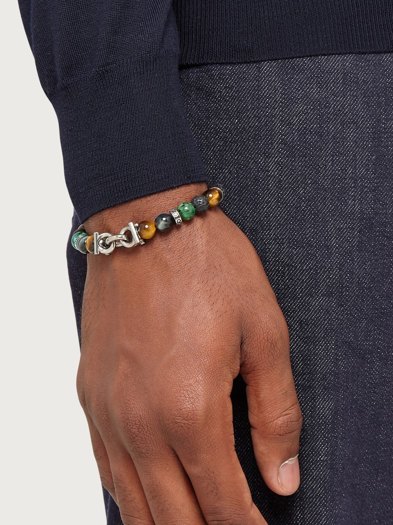 Ferragamo | Men's Elasticated Bracelet With Gancini - Multicolor (Size 17)