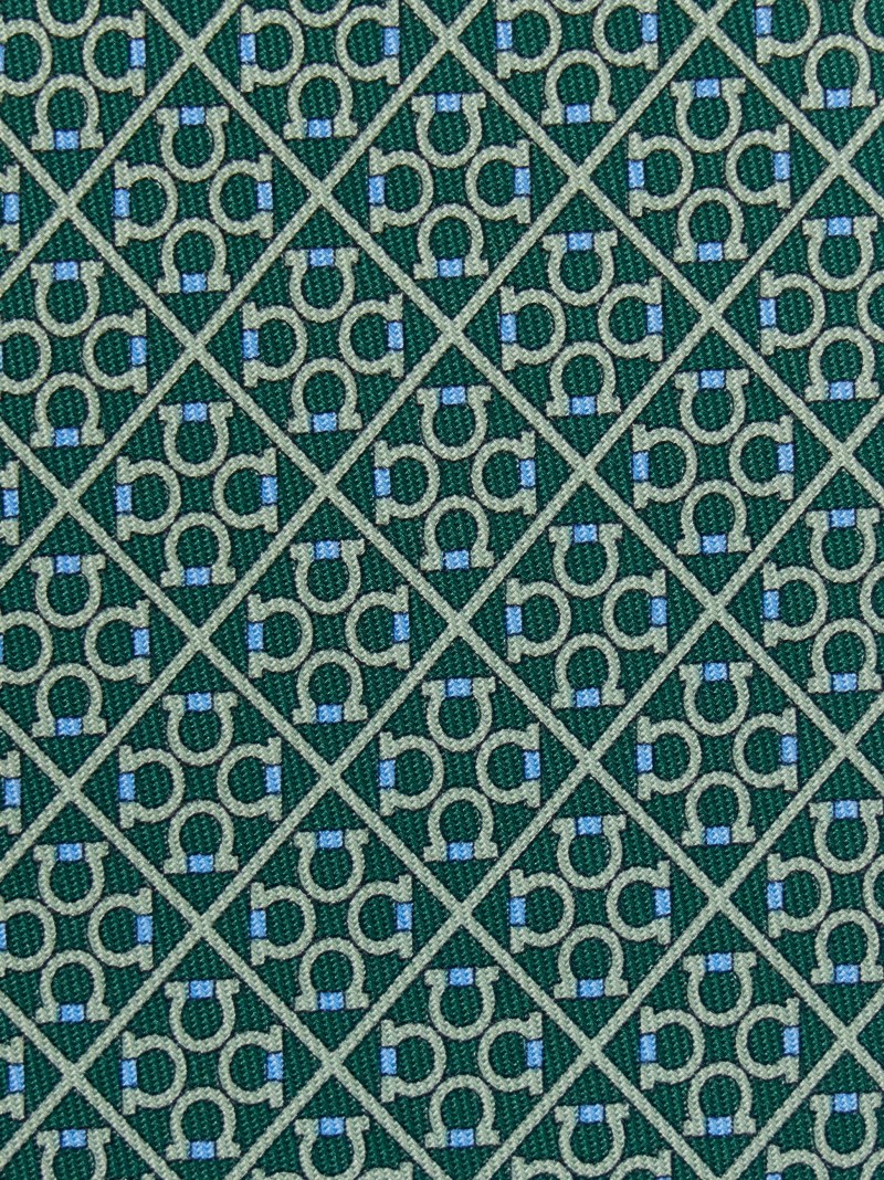 Ferragamo | Men's Square Gancini Print Silk Tie - Green