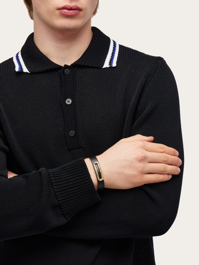 Ferragamo | Men's Bracelet With Gancini Ornament - Black