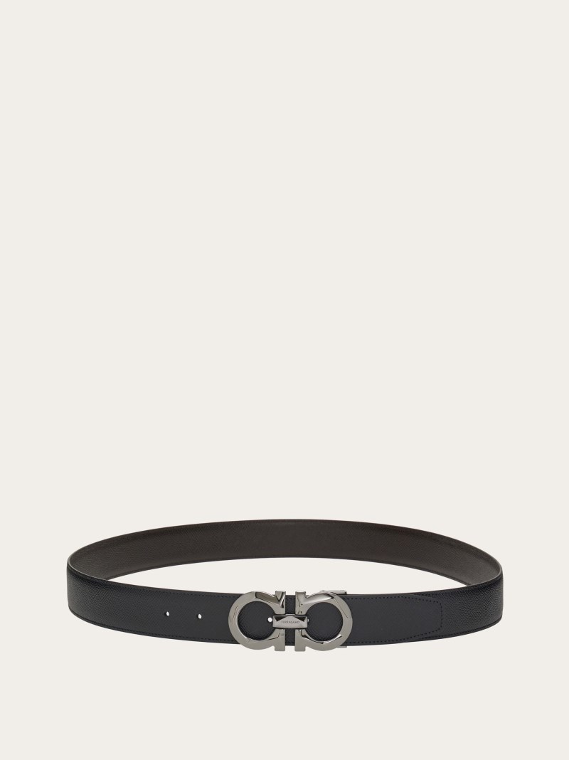 Ferragamo | Men's Reversible And Adjustable Gancini Belt - Black/Testa Di Moro