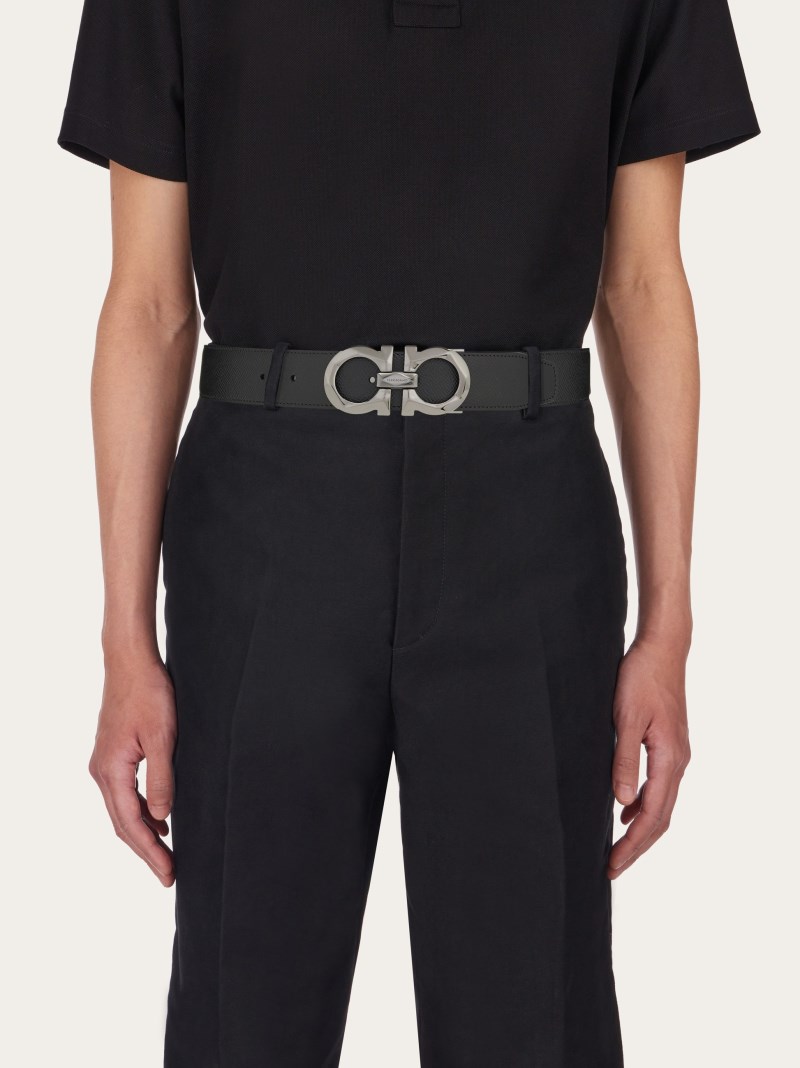 Ferragamo | Men's Reversible And Adjustable Gancini Belt - Black/Testa Di Moro